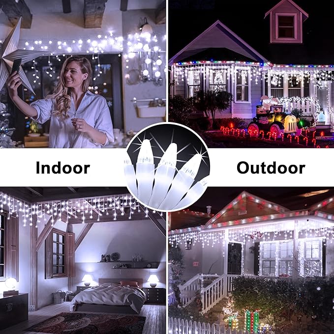50FT 504 LED Outdoor Christmas Lights - 112 Ice Drops, 12 Pro Modes with Timer Memory & Brightness, Waterproof Hanging Ice String Light for Holiday Wedding Garden Fence House Decor (Cool White)
