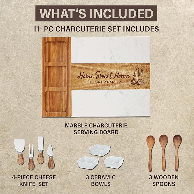 Realtor Gifts,Personalized Marble Wood Charcuterie Board,Real Estate Agent Gifts,Custom Laser Engraved Cheese Serving Board,Realtor Gifts for Women/Men,Cheese Platter,Closing Gifts for Realtors,Buyers
