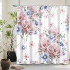 Colorful Floral Shower Curtain Watercolor Flower Modern Design Bathroom Curtain Girls Pretty Plant Decor Shower Curtain with Hooks Waterproof Polyester Fabric 72x78 Inch