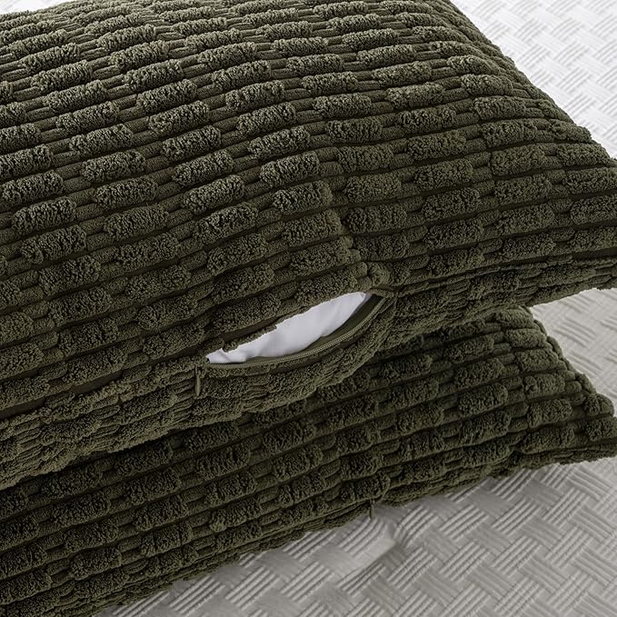 Fancy Homi Olive Green Long Body Lumbar Decorative Throw Pillow Covers 20x54 Inch for Bed Couch Bedroom, Soft Corduroy Rectangle Solid Pillow Case 50x137 cm, Rustic Farmhouse Boho Room Decor