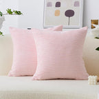 Home Brilliant Large Pillow Covers for Sofa Bed Euro Sham Super Soft Striped Velvet Couch Set of 2 Throw Pillow Covers for Room, 24 x 24 inch, Blush Pink