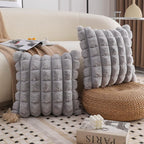Neelvin Grey Faux Fur Cozy Soft Plaid Decorative Throw Pillow Covers 22x22 inch Set of 2,Velvet Pillowcase Cushion Case for Sofa Couch