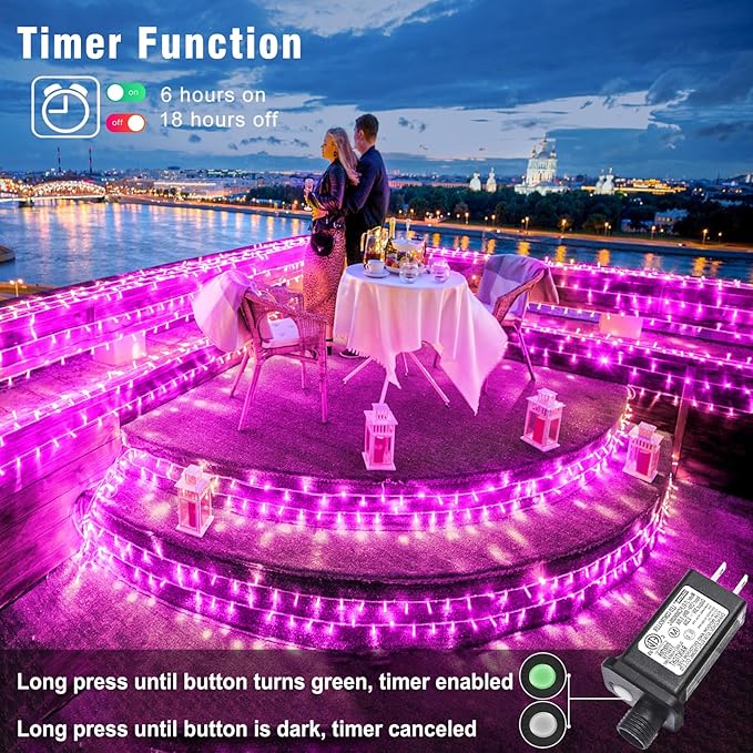 800 LED Christmas Lights Outdoor Indoor, String Lights for Outside with 8 Modes Waterproof, Plug in Twinkle Light Clear Wire for Xmas Tree, Patio, Garden, Party Decorations, Pink