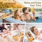 Bamboo Hot Tub Tray with Phone Slot Waterproof Bath Tub Tray Wood Non-Slip Side Table & Beverage Holder for Hot Tubs & Bathtubs for Drinks and Essentials Relaxation Caddy for Your Spa Time