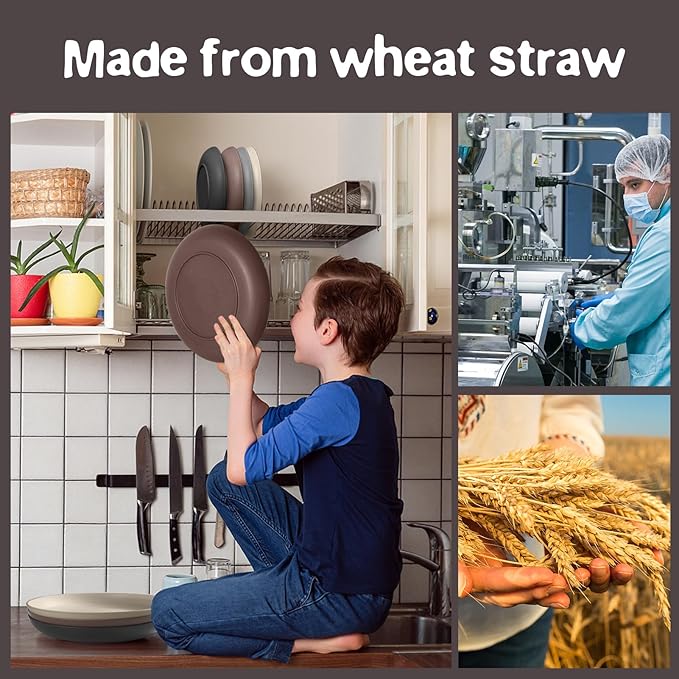Teivio 32-Piece Kitchen Plastic Wheat Straw Dinnerware Set,Service for 8,Unbreakable Dinner Plates, Bowls,Cups,Farmhouse Outdoor Camping Dishes for Rustic Life/Country/Vintage Colorful,Aesthetic