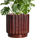 Ceramic Flower Pots - 9.6 Inch Ceramic Pots for Plants Indoor, Large Decorative Plant Pot with Drainage Hole, Fluted Round Planter for Outdoor Plants, Home Decor, Gardening Gifts, Red