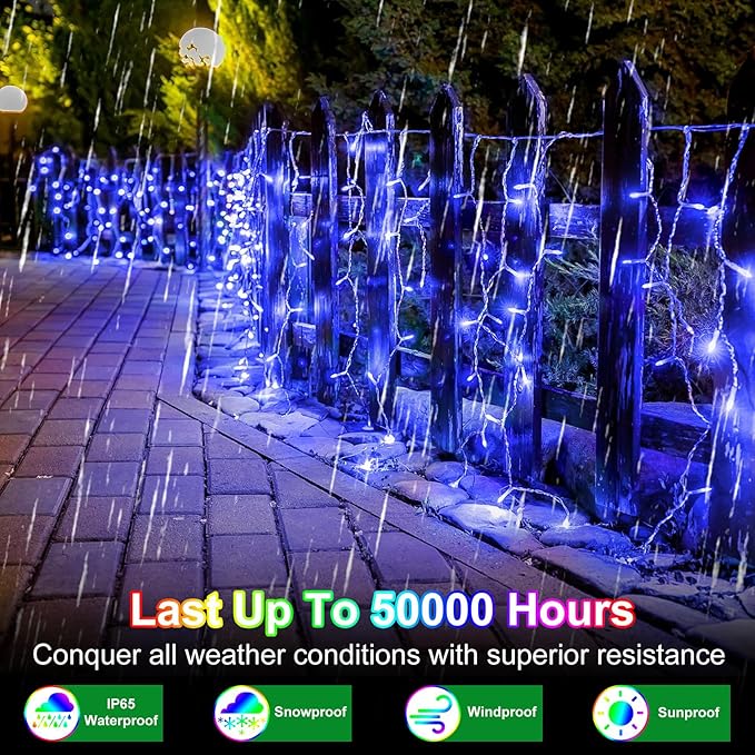 82ft 792 LED 176 Drops Christmas Lights, Outdoor Hanging lights with 8 Modes and Timer Memory, Plug In Outside Waterproof Curtain String Lights for House Fence Tree Holiday Party Decorations (Blue)
