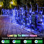 82ft 792 LED 176 Drops Christmas Lights, Outdoor Hanging lights with 8 Modes and Timer Memory, Plug In Outside Waterproof Curtain String Lights for House Fence Tree Holiday Party Decorations (Blue)