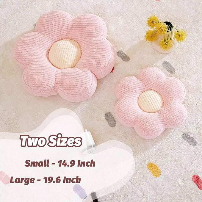 Flower Pillow, Cute Daisy Decorative Pillow for Bed, Soft Home Decor Floor Seating Cushion (Pink, 19.6 Inches)