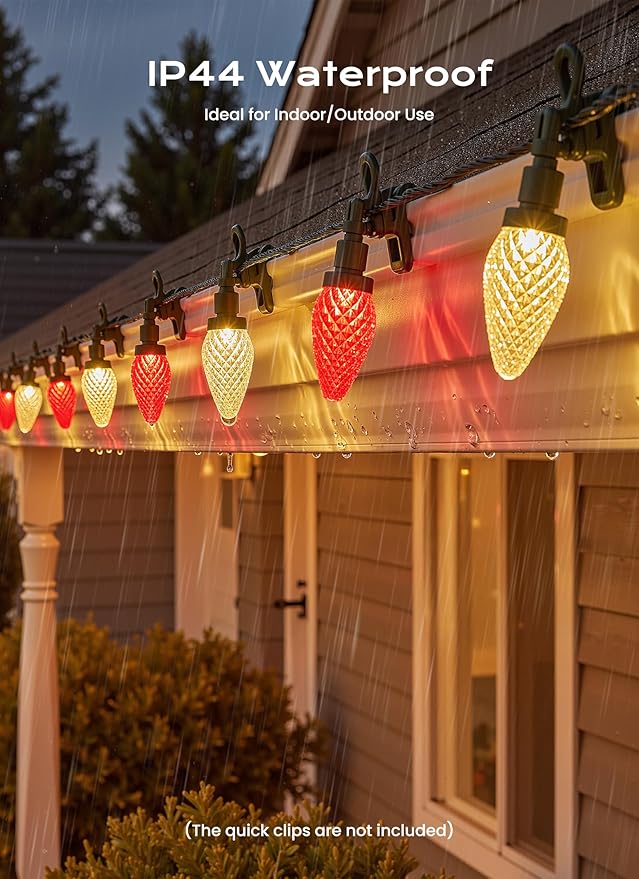 C9 Christmas Lights Outdoor, 100 FT 150 LED Connectable C9 String Lights with 8 Modes and Timer Xmas Tree Patio Roofline Garden Yard Holiday Party Indoor Outdoor Decoration, Red and Warm White
