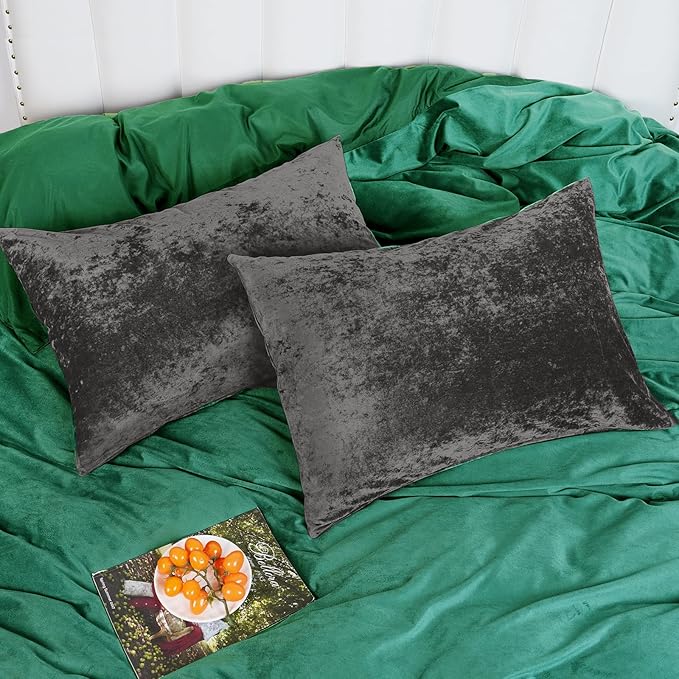 PHF Truly Velvet Pillowcases King Size, No Insert, 2 Pack Ultra Soft Breathable Pillow Shams Covers with Envelope Closure, 20" X 36" Luxury Cozy Warm Fuzzy Flannel Pillow Cases, Charcoal/Dark Grey