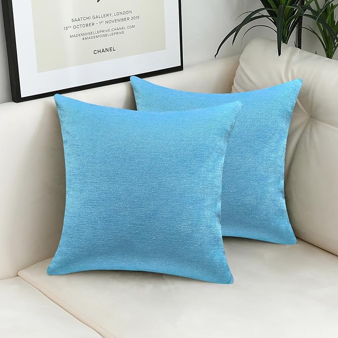 Jeneoo Sky Blue Decorative Throw Pillow Covers Soft Chenille Comfy Solid Sea Couch Cushion Case Decor (Set of 2, 18 x 18 Inches)