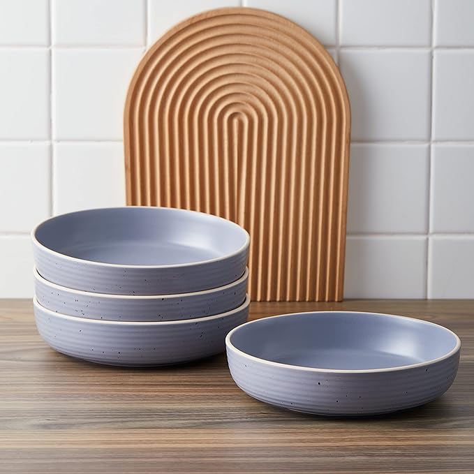 Stone Lain Lauren Stoneware, Rustic Plates and Bowls Set, Dinnerware, Service for 4, Speckled Light Gray, Dishwasher & Microwave Safe, 16-Piece