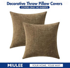 MIULEE Pack of 2 Coffee Throw Pillow Covers 18x18 Inch Soft Chenille Pillow Covers for Sofa Living Room Couch Solid Dyed Cases