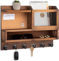 Key Holder for Wall with Mail Organizer,Farmhouse Mail and Key Holder for Wall,Key Hanger with ‌Metal 11 Hooks,Corkboard,and Shelf,Decorative Natural Pine Wood Entryway Organizer,14.6*11.1*3.3”,Brown