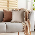 KKJIAF Ruffle Pillow Cases 26x26 Inches, Khaki Square Ruffled Pillow Covers Set of 2, Microfiber Wrinkle Resistant Pillow Shams with Envelope Closure for Sofa Bed Living Room