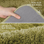Walensee Bath Rug Non Slip Absorbent Olive Green Microfiber Shaggy Mat (16 x 24), Machine Washable Thick Plush for Shower