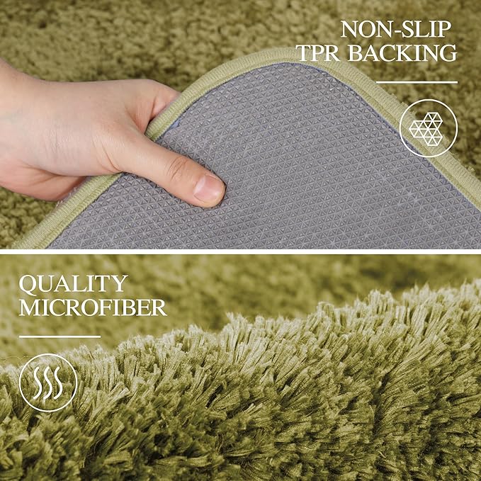 Walensee Contour Rug (20x24, Olive Green) Non Slip Bath Mat for Bathroom Water Absorbent Soft Microfiber Shaggy Bath Mat Machine Washable U Shape Toilet Rug