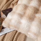 Pack of 2 Thick Plush Throw Pillow Covers Fluffy Wave Faux Fur Decorative Cushion Covers Soft Wool Pillowcase for Sofa Couch Livingroom 20x20 Inch White Beige