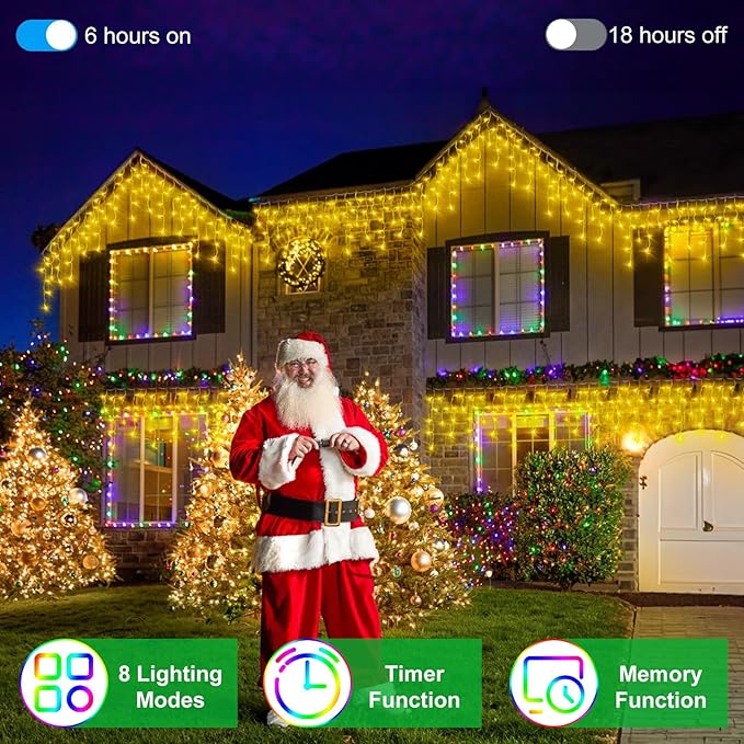 1620 LED 164FT 360 Drops Christmas Lights, Outdoor Hanging lights 8 Modes and Timer Memory, Outside Waterproof Curtain String Lights for House Tree Holiday Wedding Party Decorations (Warm White)