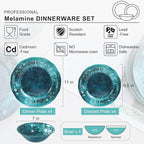Melamine Dinnerware Sets, Melamine Plates and Bowls Set for 4, Best for Indoor and Outdoor Dining Party, Dishwasher Safe, Volcanic Pattern, Amber Green