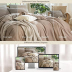 MooMee Bedding Duvet Cover Set 100% Washed Cotton Linen Like Textured Breathable Durable Soft Comfy (Solid Brown, Oversized King Plus 128"x120")