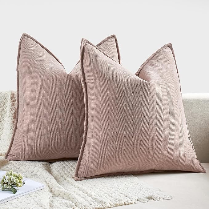 MIULEE Pack of 2 Blush Pink Decorative Pillow Covers 18x18 Inch Soft Chenille Luxurious Couch Throw Pillows Farmhouse Cushion Covers with Elegant Design for Sofa Bedroom Living Room Home Decor