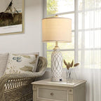 28" Table Lamps for Living Room Set of 2, Farmhouse Lamps for Bedroom with USB A+C Charging Ports, Touch Lamps for Nightstand, 2 Bulbs Included