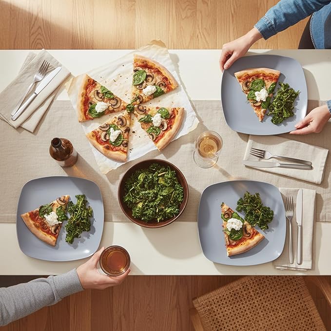 TP 10.5" Melamine Square Dinner Plates, 6-piece Plate Set Unbreakable Serving Dishes for Indoors and Outdoors, Unbreakable Dinner Service for 6, Gray