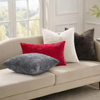 decorUhome Christmas Red Chenille Throw Pillow Covers 20x20 Set of 2 Thick Textured Slubby Couch Pillow Covers Farmhouse Accent Modern Neutral Decorative Pillow Cases for Bed Sofa Living Room