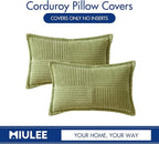 MIULEE Decorative Lumbar Throw Pillow Covers for Couch Bed Livingroom 12x20 Inch Set of 2 Green Boho Accent Throw Pllows Broadside Striped Patchwork Soft Corduroy Summer Pillowcases