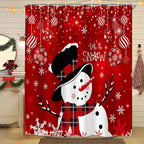 Christmas Snowman Shower Curtain, Red Xmas Ball Cute Winter Snowman Shower Curtain Christmas Holiday Decor, Durable Fabric Machine Washable with Hooks, 72 x 72 Inches