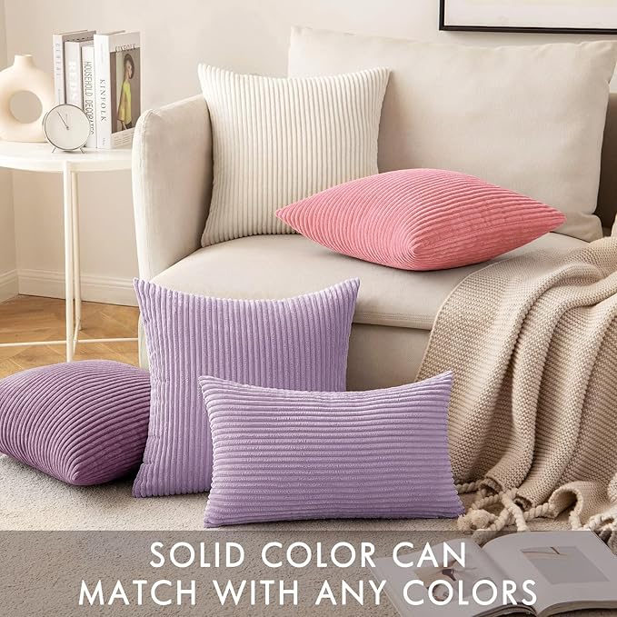 MIULEE Winter Pack of 2 Corduroy Pillow Covers Soft Soild Cushion Cases Decorative Square Throw Pillow Covers Lavender Pillowcases for Sofa Bedroom Car 18 x 18 Inch 45 x 45 Cm
