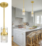 LMS Gold Pendant Light, 1-Light Pendant Lighting for Kitchen Island with Hammered Glass, LMS-171