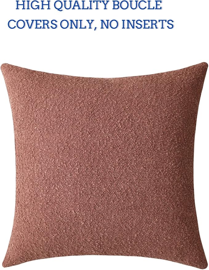 Jeneoo Dusty Rose Decorative Square Thick Accent Throw Pillow Covers Fine Textured Boucle Couch Cushion Case for Sofa Decor, Set of 1, 24 x 24 Inch