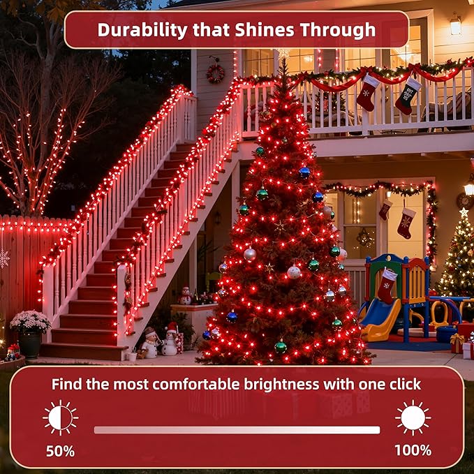 470ft Outdoor Christmas Lights, 1500 LED Super Long String Lights 12 Modes & Timer Memory, Dimmable Outsite Waterproof Light Strings for Xmas Tree Garden Wedding Party Holiday Decorations Red