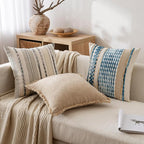 ANRODUO Pack of 2 Boho Decorative Throw Pillow Covers 18x18 Farmhouse Cushion Case Striped Chenille Pillow Cases Square Pillow Covers Accent Neutral Pillowcase for Sofa Couch Bed Fall, Gray Stripe