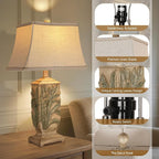 WIHTU 25" Vintage Table Lamps, 3 Color Temperature Rustic Retro Beside Lamp Set of 2, Farmhouse Resin Table Lamp for Living Room Bedroom Nightstands, Rotary Switch, Carved Leaf(2 Bulbs Included)
