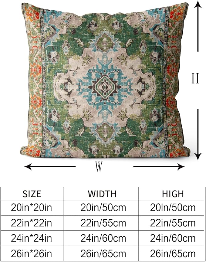 Snycler Boho Throw Pillow Covers 26x26 inch Set of 2 Boho Rug Carpet Double Sided Pattern Cotton Soft Pillow Case Cushion Cover Pillowcase for Couch Sofa Bed Decorative (Green)