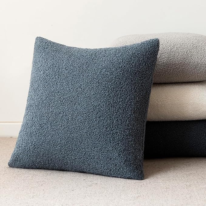 Foindtower Pack of 2, Curly Faux Fur Decorative Throw Pillow Covers Soft Fuzzy Plush Cushion Case with Zipper Cozy Pillowcase for Home Living Room Couch Bed Sofa 16 x 16 Inch, Blue