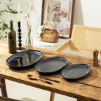 Ceramic Large Serving Platters- Set of 3 Oval Platters for Entertaining. Modern Kitchen Dishes for Dinner, Fruit, Salad, Turkey.Oven, Dishwasher Safe, 15.75"/13.75"/12",Speckled Bluish Purple