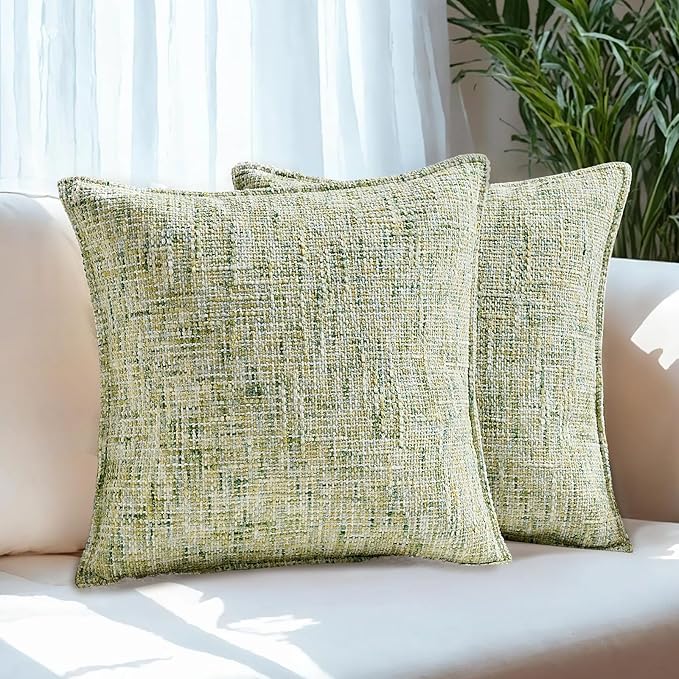 HAUSSY Creen Throw Pillow Covers 24x24 Set of 2 Chenille Tweed Textured Decorative Couch Lumbar Pillow Covers Neutral Modern Pillow Cases for Sofa Bed Living Room Decor