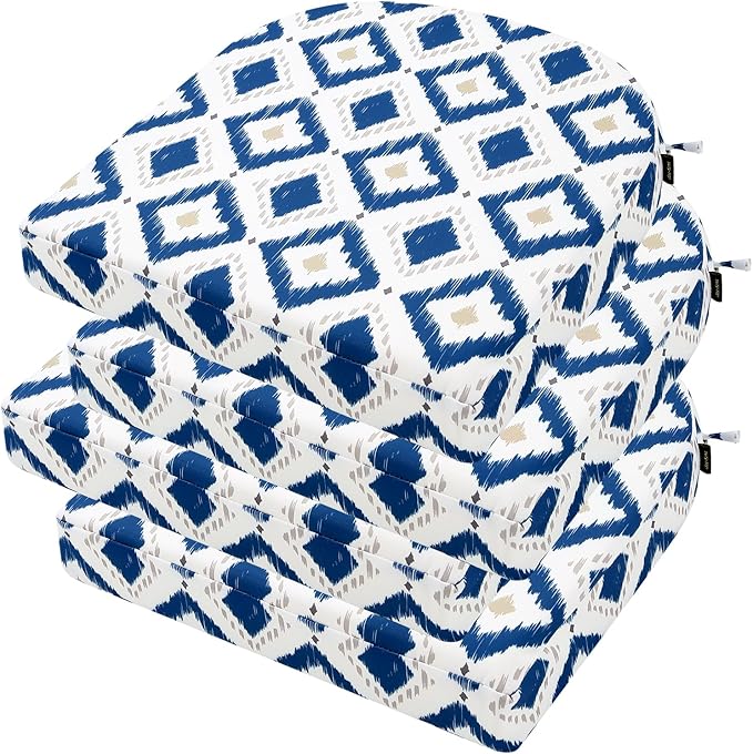 idee-home Outdoor Chair Cushions Set of 4, Thick 17" x 17" x 3" Outdoor Seat Cushions Patio Furniture Waterproof with Ties, Dining Pads