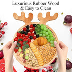 Renawe Christmas Decor Wood Tray 15"x12" Large Round Serving Platters Wooden Charcuterie Board Xmas Dinner Plate Dish Cookies Trays Cheese Board Charger Plates for Christmas Holiday Dessert Platter
