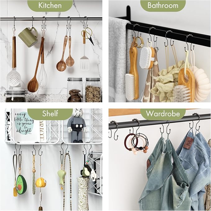 AmazerBath Shower Curtain Hooks, Shower Curtain Rings, Metal Bronze Shower Curtain Hooks Rust Proof, Smooth Glide Double Shower Hooks for Shower Curtain, Shower Rod Hooks 12Pcs