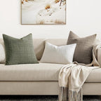 MIULEE Decorative Linen Check Throw Pillow Covers Neutral Farmhouse Vintage Pillow Covers 16x16 Set of 2 Boho Modern Home Decor for Sofa Couch Bedroom Cushion Olive Green