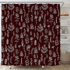 Burgundy Red Botanical Shower Curtain Vintage Herbs Floral Farmhouse Cute Boho Leaves Plant Retro Flowers Bathroom Curtain Set with Hooks(108" Wx70 H)