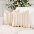 NiNi ALL Faux Fur Plush Throw Pillow Covers Beige 20x20 Inch Set of 2 Decorative Soft Plush Striped Couch Pillow Cover for Sofa Cushion Cases for Couch Bed Home Decor