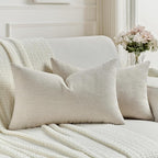 FUTEI Beige Chenille Decorative Throw Pillow Covers 12x20 Inch Set of 2,Soft Cozy Faux Linen Textured Lumbar Pillow Cases,Farmhouse Home Decor for Couch Living Room