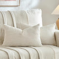 Fancy Homi Set of 2 Cream Boho Neutral Lumbar Rectangle Decorative Throw Pillow Covers 12x20 Inch for Couch Bed Chair, Aesthetic Modern Organic Home Decor, Soft Corduroy Beige Cushion Case 30x50 cm